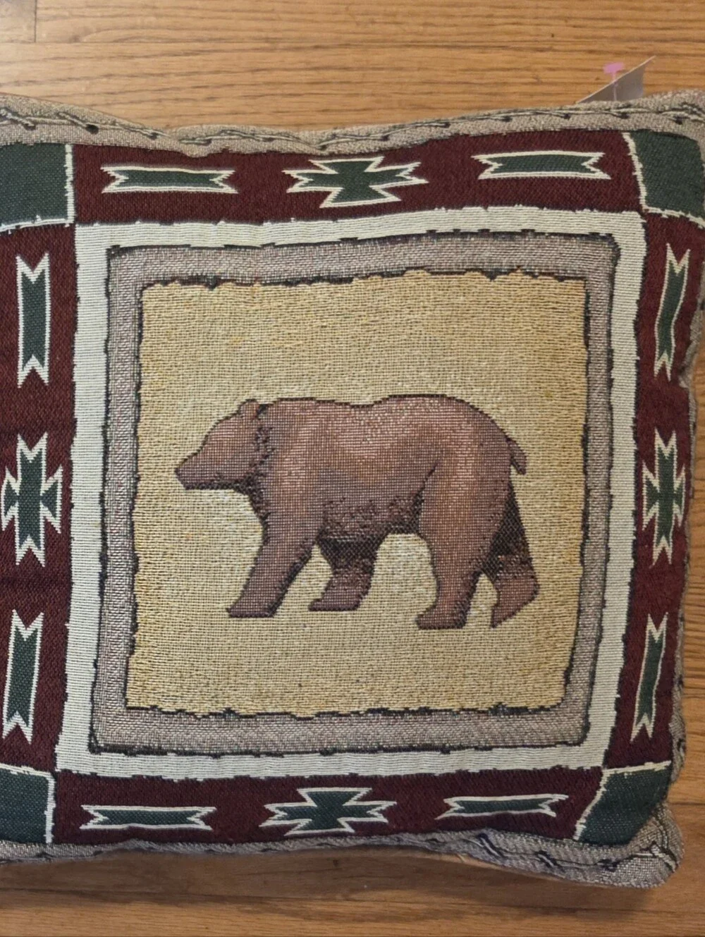 Source Unknown Brown & Green Bear Tapestry Accent Pillow
